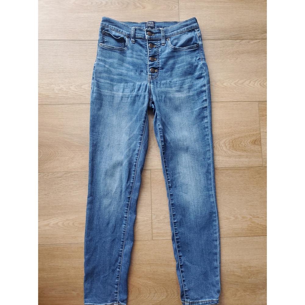 J.Crew 10" High-Rise Skinny Jeans Button Fly Medium Wash Blue Denim Size 27
